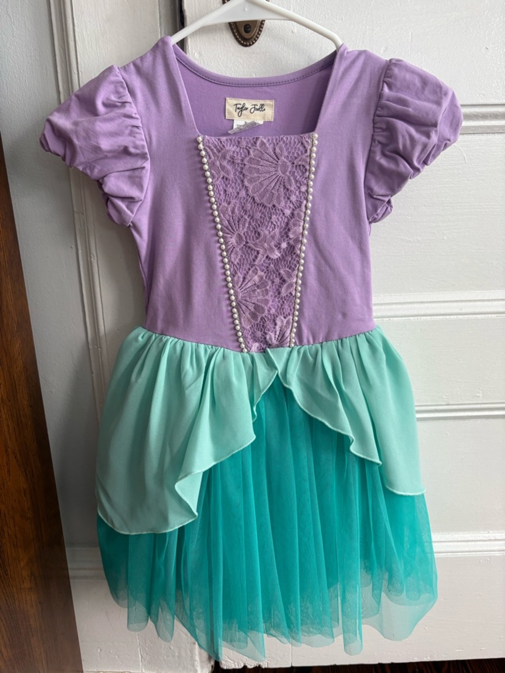 Girls Formal Lace & Tulle Party Dress in Lilac and Teal